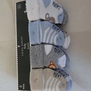 NWT Laura Ashley Baby Socks in Gray, Blue, and White 0-6M